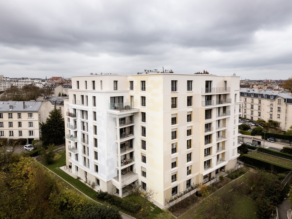 Immeuble en copropriété en cours de rénovation énergétique — ravalement de façade et isolation thermique par l'extérieure en Val-de-Marne
